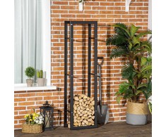 HOMCOM Malkų stelažas Židinio malkų stelažas Židinio malkų stovas Židinio malkų laikiklis 100 kg Plienas Juodas L40 x W25 x H150 cm