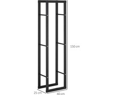 HOMCOM Malkų stelažas Židinio malkų stelažas Židinio malkų stovas Židinio malkų laikiklis 100 kg Plienas Juodas L40 x W25 x H150 cm