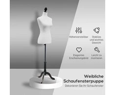 HOMCOM Manekeno-Torso, Suknelė, Vitrininė Lėlė, Putplastis, Medis, Metalas, Baltas