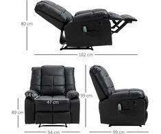 Fotelis HOMCOM masažinis krėslas televizoriaus krėslas elektrinis relaksacinis krėslas su masažo funkcija dirbtinė oda medis plienas porolonas juodas 94 x 99 x 99 cm