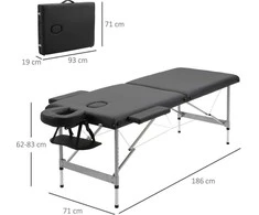 Sulankstoma masažo lova HOMCOM, profesionalus 7 zonų masažo stalas, reguliuojamo aukščio, išlaikantis iki 130 kg svorį, idealiai tinka SPA ir salonams, juoda
