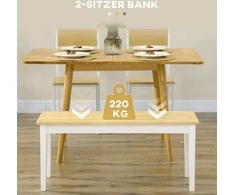 HOMCOM suoliukas, 2 vietų valgomojo suoliukas, medinis suoliukas, virtuvės suoliukas, svetainės suoliukas virtuvei, prieškambariui, išlaiko iki 220 kg, pušies mediena, baltas, 102 x 36 x 45 cm