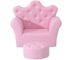 HOMCOM Mergaičių fotelis Minkšta sofa Krištoliniai mygtukai Taburetė Rožinė Jauki nuo 3 metų 58x40.5x49cm