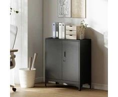 HOMCOM metalinė biuro spintelė, rakinamos durys, biuro komoda, 2 pakopų dizainas, juoda