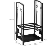 Homcom Metalinis židinio malkų stovas - juodas 40x30x74,5 cm
