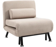 HOMCOM miegamasis fotelis, transformuojamas fotelis-lova, su pagalve, linų imitacijos audinys, reguliuojama nugaros atrama, apkrova iki 150 kg, svetainei, smėlio spalvos