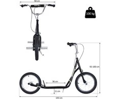 HOMCOM Miesto paspirtukas vaikams ir suaugusiems su pneumatinėmis padangomis Kick scooter - juodas