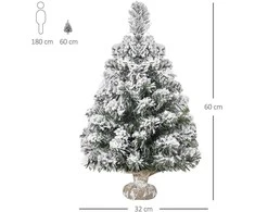 HOMCOM mini dirbtinė Kalėdų eglutė 60 cm, apsnigta, 67 šakelės, cementinis pagrindas, skirta patalpoms ir biurui
