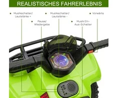 HOMCOM mini elektrinis keturratis vaikams, ATV vaikiškas automobilis su priekiniu žibintu, vaikiškas motociklas 18-36 mėnesių vaikams, žalias