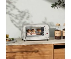 Gruzdintuvė HOMCOM Mini orkaitė 10 litrų 750 W Maža elektrinė orkaitė su temperatūra iki 230 ℃ Laikmatis 60 minučių Kepimo skardos ir lentynos 36,5x26x22 cm Kreminė balta