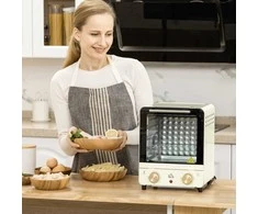 Gruzdintuvė "HOMCOM" mini orkaitė 15 l, konvekcinė picų kepimo krosnelė, 1000 W Elektrinė mini orkaitė, įskaitant kepimo skardų rinkinį, trupinių padėklą, 1 valandos laikmatį, 60-230 ℃, kreminės baltos spalvos