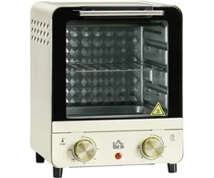 Gruzdintuvė "HOMCOM" mini orkaitė 15 l, konvekcinė picų kepimo krosnelė, 1000 W Elektrinė mini orkaitė, įskaitant kepimo skardų rinkinį, trupinių padėklą, 1 valandos laikmatį, 60-230 ℃, kreminės baltos spalvos