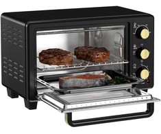 Kaitlentė "HOMCOM" mini orkaitė 16 L 1400 W Mini orkaitė 100-230 ℃ 60 min. laikmatis, su grilio grotelėmis ir kepimo skardomis, picų kepimo krosnelė su dėklo rankena, trupinių padėklas juodas