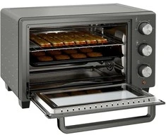 Gruzdintuvė "HOMCOM" mini orkaitė 21L 1400W 60 min. laikmatis, maža orkaitė su 100 °C-230 °C reguliuojama kepimo trukme, mini orkaitė su kepimo skardomis, vieliniu stovu, nerūdijančio plieno stalinė orkaitė, pilka