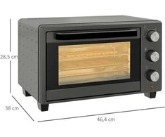 Elektrinė krosnelė HOMCOM mini orkaitė 21L 1400W 60 min. laikmatis, maža orkaitė su 100 °C–230 °C reguliuojama temperatūra ir kepimo laiku, mini orkaitė su kepimo skarda, grotelėmis, stalinis orkaitės modelis iš nerūdijančio plieno, pilka