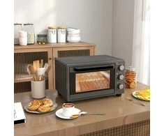 Gruzdintuvė "HOMCOM" mini orkaitė 21L 1400W 60 min. laikmatis, maža orkaitė su 100 °C-230 °C reguliuojama kepimo trukme, mini orkaitė su kepimo skardomis, vieliniu stovu, nerūdijančio plieno stalinė orkaitė, pilka