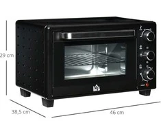Elektrinė krosnelė HOMCOM mini orkaitė 21L, 3 gaminimo režimai, 100°C-230°C, 1400W, nerūdijantis plienas ir stiklas, juoda+sidabrinė, 46,4x38x28,5cm