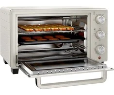 Elektrinė krosnelė HOMCOM mini orkaitė 21 l, picos orkaitė, mini orkaitė su kepimo skarda, grotelėmis ir trupinių padėklu, 1400 W, stalinė orkaitė, 1 val. laikmatis, 100–230 °C, metalinė, kreminės spalvos