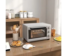 Elektrinė krosnelė HOMCOM mini orkaitė 21L picų orkaitė, mini orkaitė su kepimo skarda, grotelėmis ir trupinių padėklu, 1400W stalinė orkaitė su 1 val. laikmačiu, 100-230 ℃, metalinė, sidabrinė