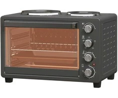 Gruzdintuvė HOMCOM Mini orkaitė 28 L 2600 W Mini orkaitė 100-230 ℃ 60 min. laikmatis, su 2 pašildymo plokštėmis, kepimo skardomis ir grotelėmis Krosnelė picai su trupinių dėže, dėklo rankena Juoda