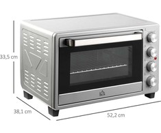 Gruzdintuvė HOMCOM mini orkaitė 32L, 1600W, elektrinė orkaitė su trupinių padėklu, nerūdijantis plienas ir stiklas, sidabrinė, 52,2x38,1x33,5cm