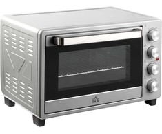 Gruzdintuvė HOMCOM mini orkaitė 32L, 1600W, elektrinė orkaitė su trupinių padėklu, nerūdijantis plienas ir stiklas, sidabrinė, 52,2x38,1x33,5cm