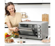 Gruzdintuvė HOMCOM mini orkaitė 32L, 1600W, elektrinė orkaitė su trupinių padėklu, nerūdijantis plienas ir stiklas, sidabrinė, 52,2x38,1x33,5cm