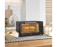 Gruzdintuvė "HOMCOM" mini orkaitė 9L Mini orkaitė su kepimo skardomis, grilio lentyna, 100 °C-230 °C, reguliuojama temperatūra ir kepimo laikas, 60 min. laikmatis, 750 W, nerūdijantis plienas, juoda