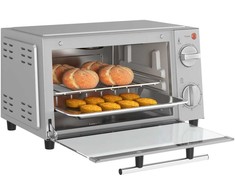 Gruzdintuvė HOMCOM 9L mini orkaitė su kepimo skarda, grotelėmis, 100 °C–230 °C, su reguliuojama temperatūra ir kepimo laiku, 60 min. laikmačiu, 750 W, nerūdijantis plienas, sidabrinė