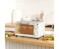 Gruzdintuvė HOMCOM mini orkaitė 9L, su kepimo skarda, grotelėmis, 100 °C-230 °C, reguliuojama temperatūra ir gaminimo laikas, 60 min. laikmatis, 750W, nerūdijantis plienas, kreminė balta
