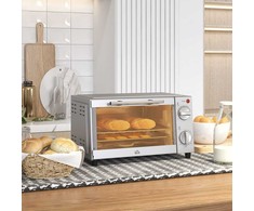 Gruzdintuvė HOMCOM 9L mini orkaitė su kepimo skarda, grotelėmis, 100 °C–230 °C, su reguliuojama temperatūra ir kepimo laiku, 60 min. laikmačiu, 750 W, nerūdijantis plienas, sidabrinė