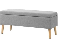 Homcom Minkštas suoliukas su daiktadėže, lovos suoliukas su linine išvaizda - pilka 110 x 39 x 45 cm