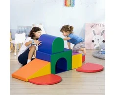 HOMCOM minkštos statybinės kaladėlės 7 putplasčio statybinių kaladėlių rinkinys milžiniškos statybinės kaladėlės statybinis žaislas putplasčio kaladėlės 1-3 metų vaikams odos imitacija EPE