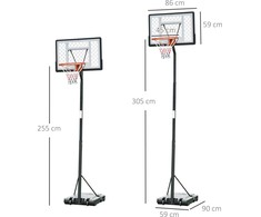 HOMCOM Mobilus krepšinio stovas Krepšinio lankas su reguliuojamo aukščio stovu, plienas+plastikas, juodas, 90 x 165 x 302-352 cm