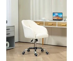 HOMCOM Namų biuro kėdė, ergonomiška rašomojo stalo kėdė, sukiojama kėdė, reguliuojamo aukščio biuro kėdė su siūbavimo funkcija, teddy aksomo išvaizdos, kosmetikos kėdė miegamajam, darbo kambariui, kreminės baltos spalvos