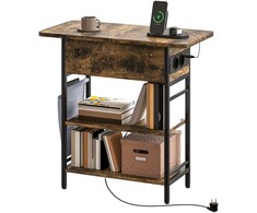 HOMCOM Pagalbinis staliukas Naktinis staliukas su elektros lizdu, 2 lentynomis, USB jungtimis, laikymo vieta 60 x 29,8 x 58,5 cm Ruda