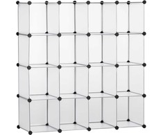 HOMCOM "pasidaryk pats" kubų lentynų sistema su 16 kubelių, sandėliavimo dėžė, plastikinė spintelė, balta, 125x32x125cm