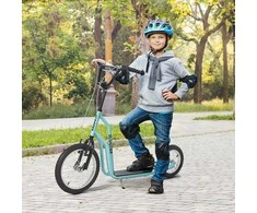 HOMCOM Paspirtukas Paspirtukas Paspirtukas vaikiškas paspirtukas nuo 5 metų, su pneumatinėmis padangomis, 16/12 colių, mėlynas, 135 x 58 x 88-94 cm