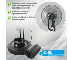 HOMCOM Pjedestalinis ventiliatorius su vandens purkštuvu 2,8 l, rūko funkcija, reguliuojamas pasvirimo kampas, metalinis, aukštis 120 cm