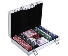 HOMCOM pokerio lagaminas, 200 pokerio žetonų, 2 kortų kaladės, 5 kauliukai, aliumininis lagaminas, polistirenas, 29,5x20,5x6,5 cm, žaidimų vakarams