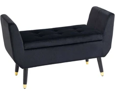Homcom Prabangus minkštasuolis Minkštas minkštasuolis su daiktadėže ir porankiais, aksominis poliesteris, kaučiukmedis, juodas, 107 x 42 x 65 cm