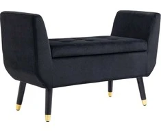 Homcom Prabangus minkštasuolis Minkštas minkštasuolis su daiktadėže ir porankiais, aksominis poliesteris, kaučiukmedis, juodas, 107 x 42 x 65 cm