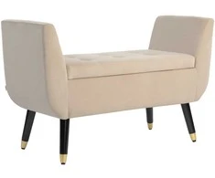 HOMCOM Prabangus sėdimasis suolas Minkštas suolas su daiktadėže Porankiai Krūtinės suolas Aksominio poliesterio kaučiukmedis Smėlio spalvos 107 x 42 x 65 cm