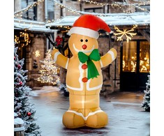 Homcom Pripučiama kalėdinė dekoracija meduolinis žmogeliukas su 3 LED, ruda–raudona–žalia, 110 × 70 × 183 cm