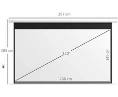 HOMCOM elektrinis projektoriaus ekranas 266 x 149 cm, 16:9 su nuotolinio valdymo pulteliu, kino ekranas namų kinui ir prezentacijoms, metalinis, baltas