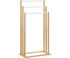 HOMCOM Rankšluosčių laikiklis Laisvai pastatomas rankšluosčių laikiklis su 3 strypais, bambukas, natūralus, 48x25.8x94cm