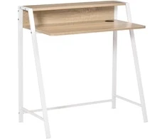 HOMCOM Rašomasis stalas Modernus kompiuterio rašomasis stalas su skyreliu ir anga kabeliams, metalinis rėmas, baltas+ ąžuolinis, 84x45x85cm