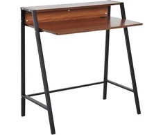 Homcom Rašomasis stalas su laikymo skyriumi ir anga kabeliams, metalinis riešutmedžio riešutas, 84x45x85 cm