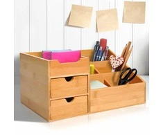 HOMCOM Rašomojo stalo organizatorius Biuro daiktų laikymo dėžė su 2 stalčiais, organizavimas ir tvarka, natūrali, D33 x Š20,5 x V15,5 cm