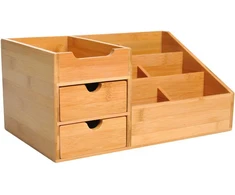 HOMCOM Rašomojo stalo organizatorius Biuro daiktų laikymo dėžė su 2 stalčiais, organizavimas ir tvarka, natūrali, D33 x Š20,5 x V15,5 cm